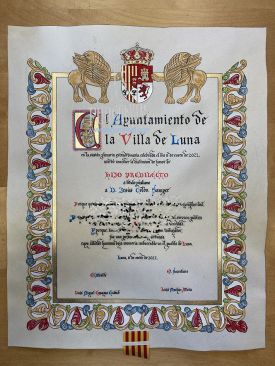 DIPLOMA DE HIJO PREDILECTO DEL AYUNTAMIENTO DE LUNA